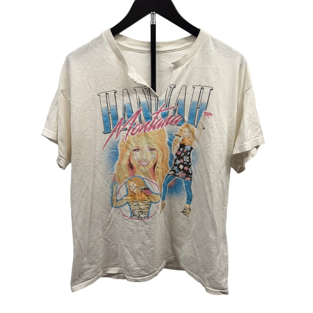 Hannah Montana Original Y2K Split Neck Graphic Concert Tee Shirt